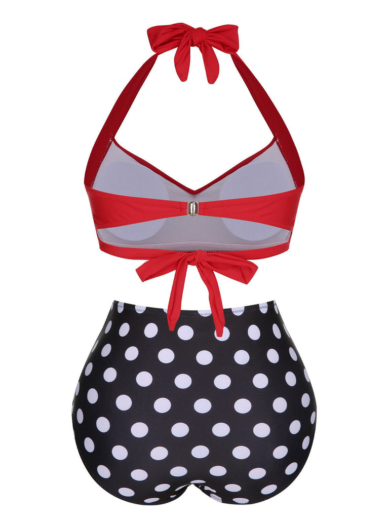 1960er Polka Dot Halter Rückengurt Badeanzug