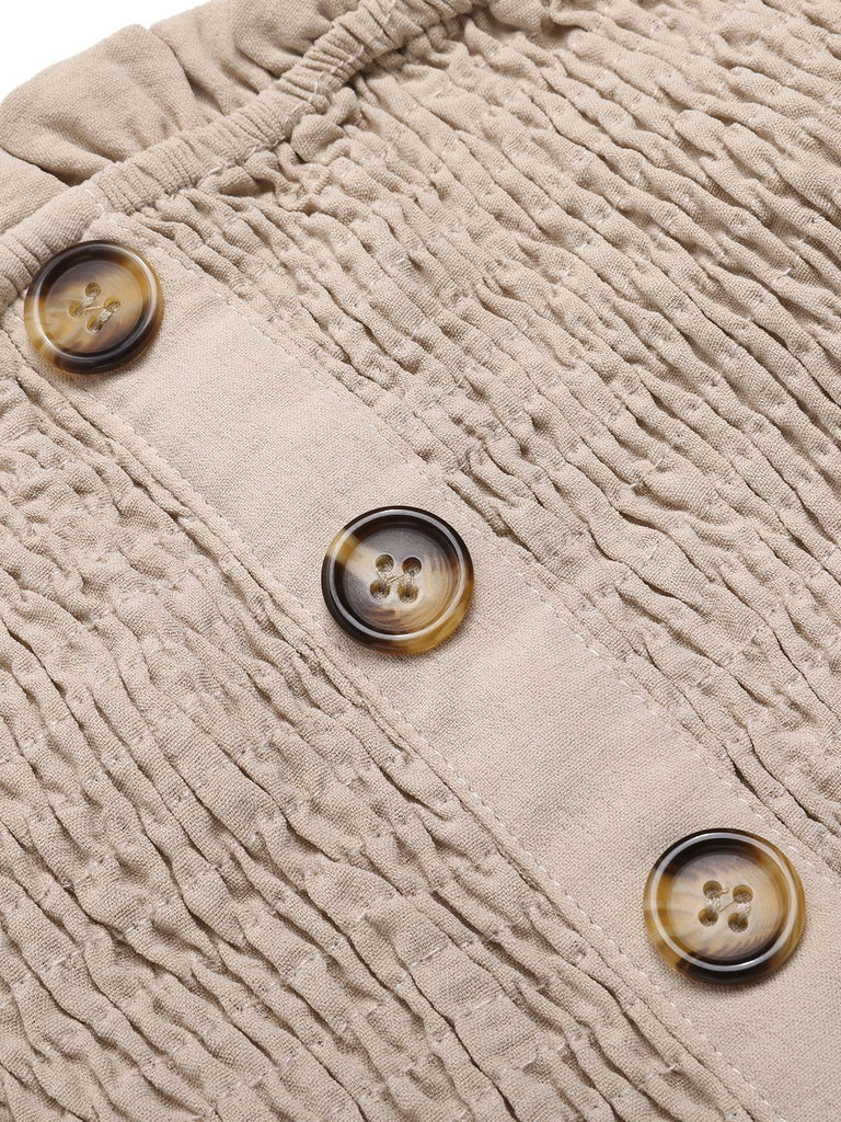 Beige 1950er Solide Gesmokter Trägerloser Romper