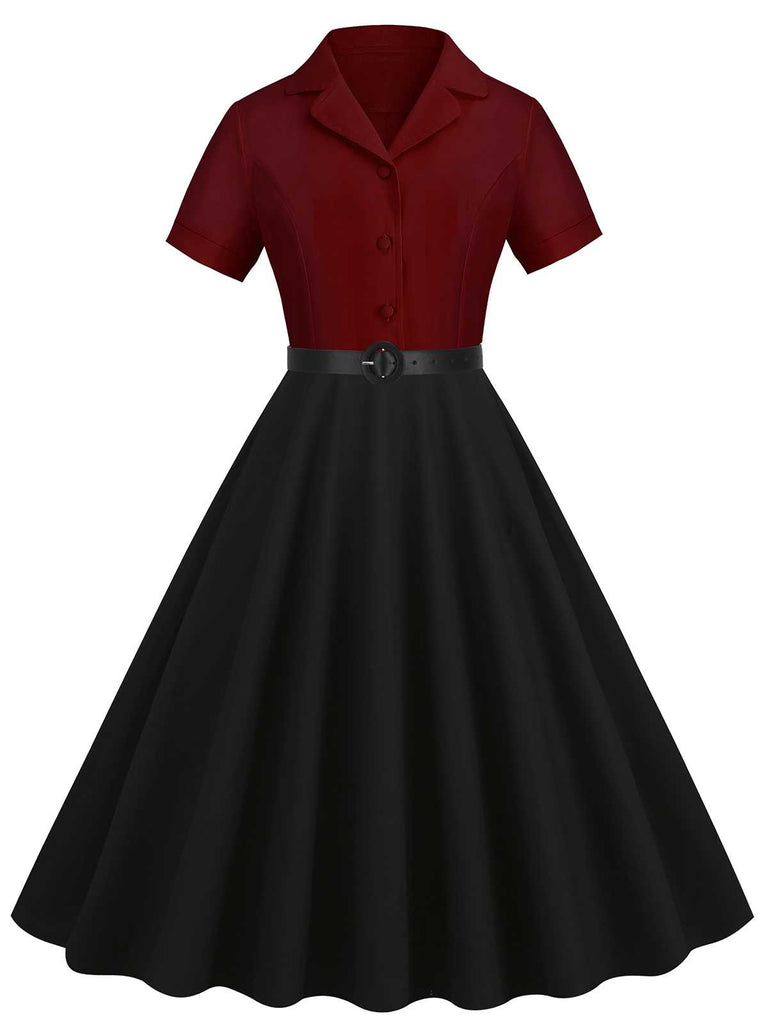 1950er Revers Kontrast Kleid mit Gürtel
