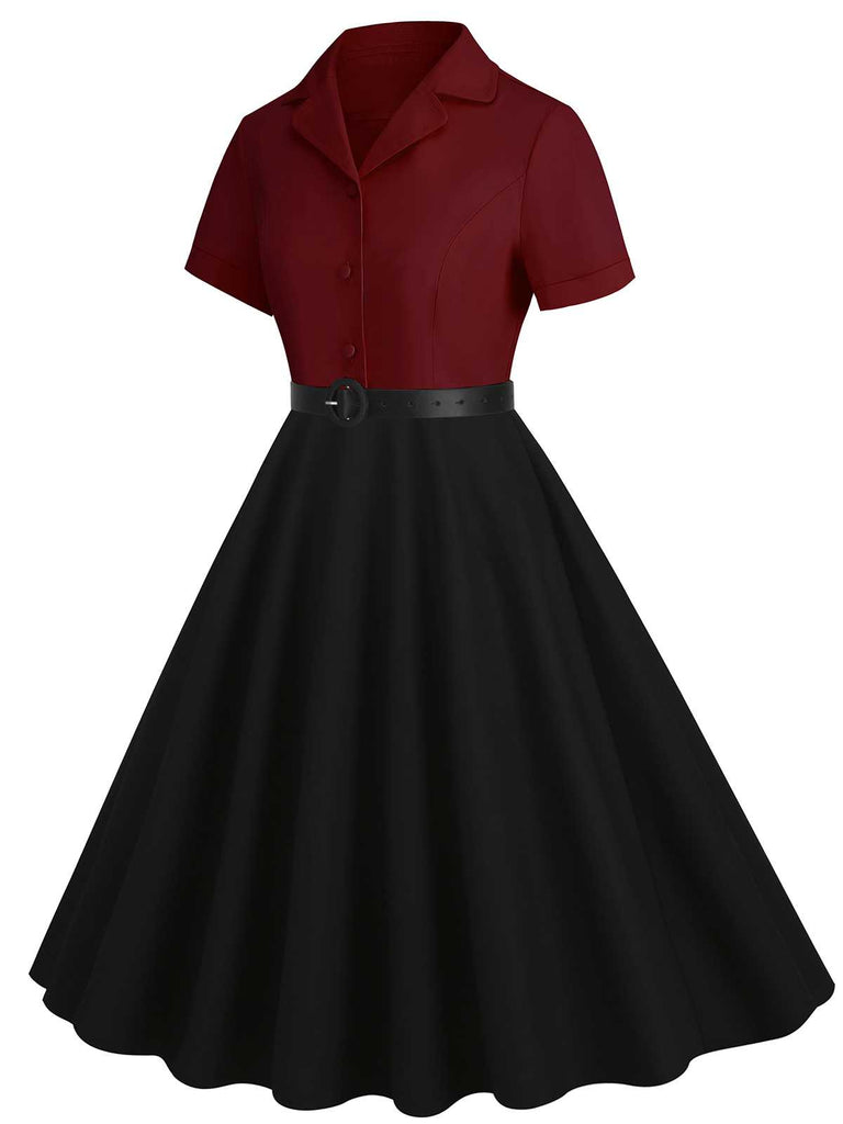 1950er Revers Kontrast Kleid mit Gürtel