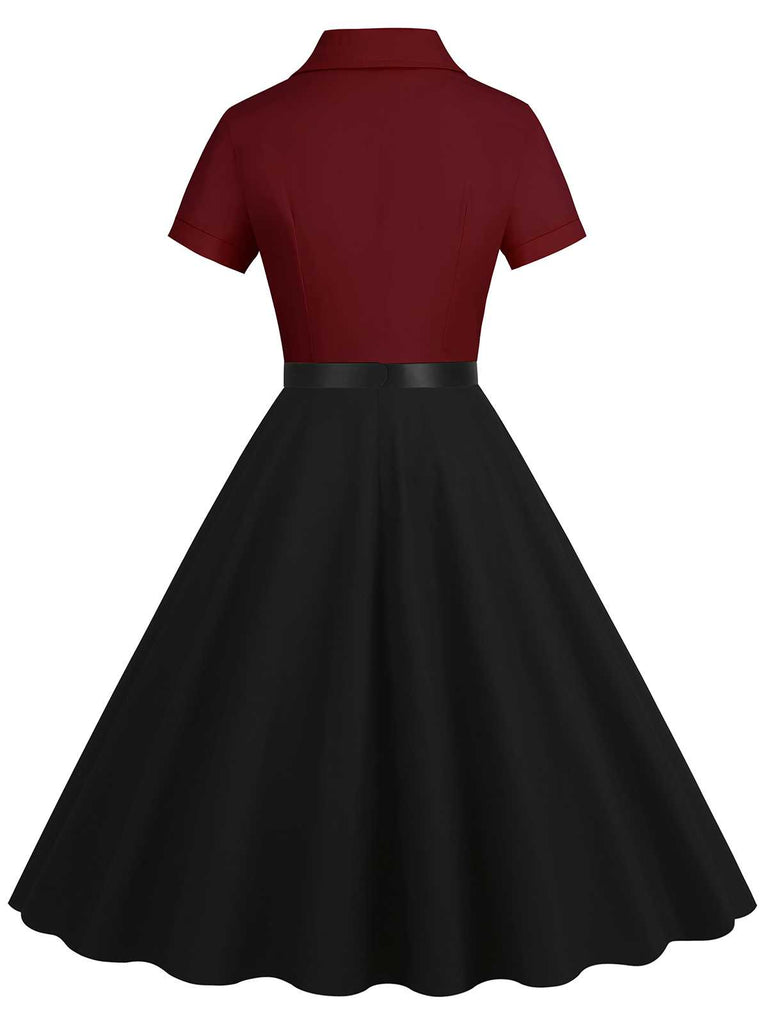 1950er Revers Kontrast Kleid mit Gürtel