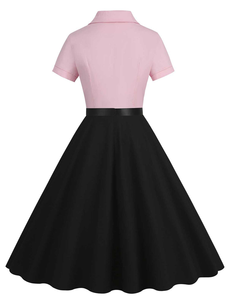 1950er Revers Kontrast Kleid mit Gürtel