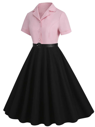 1950er Revers Kontrast Kleid mit Gürtel