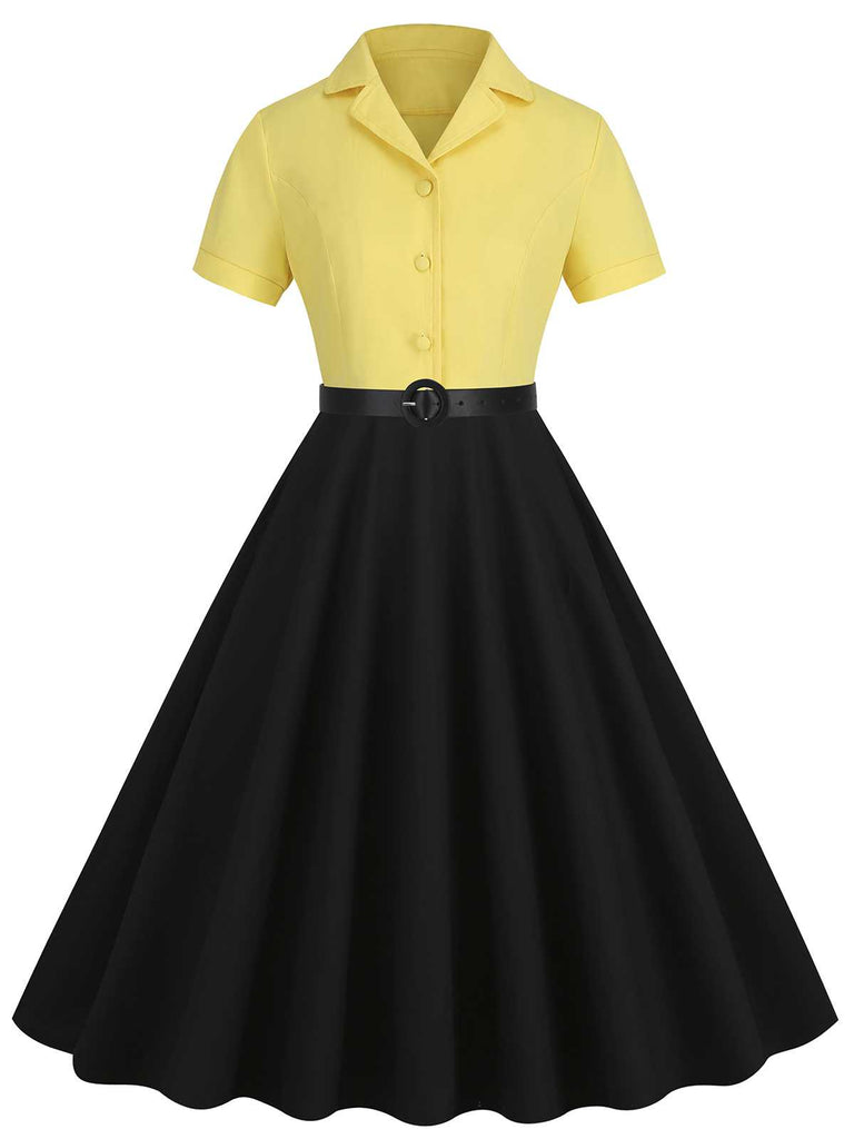 1950er Revers Kontrast Kleid mit Gürtel
