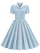 1950er Hemdkragen Weiß Knöpfen Swing Kleid