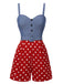 Blau 1960er Polka Dots Spaghetti Träger Romper