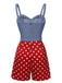 Blau 1960er Polka Dots Spaghetti Träger Romper