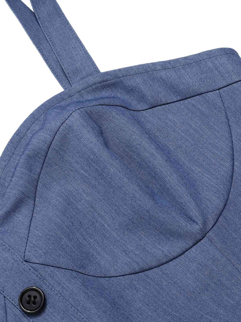 Blau 1960er Polka Dots Spaghetti Träger Romper
