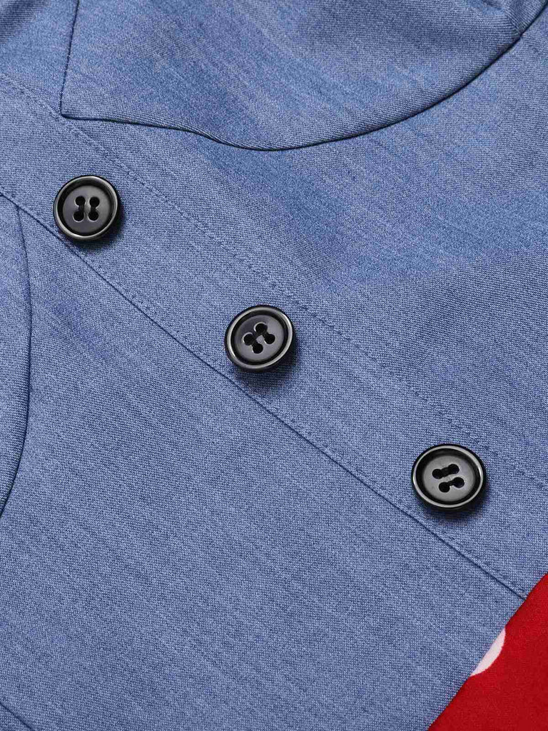 Blau 1960er Polka Dots Spaghetti Träger Romper