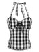 Schwarz 1950er Plaid Halter Spitze Bogen Top