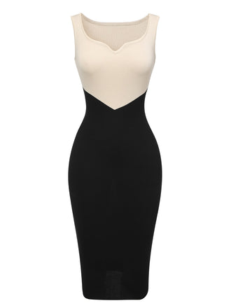 Schwarz & Weiß 1960er SweetHerz-Hals Patchwork Strickkleid