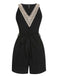 Schwarz 1960er V-Ausschnitt Gürtel Romper