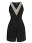 Schwarz 1960er V-Ausschnitt Gürtel Romper