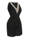 Schwarz 1960er V-Ausschnitt Gürtel Romper