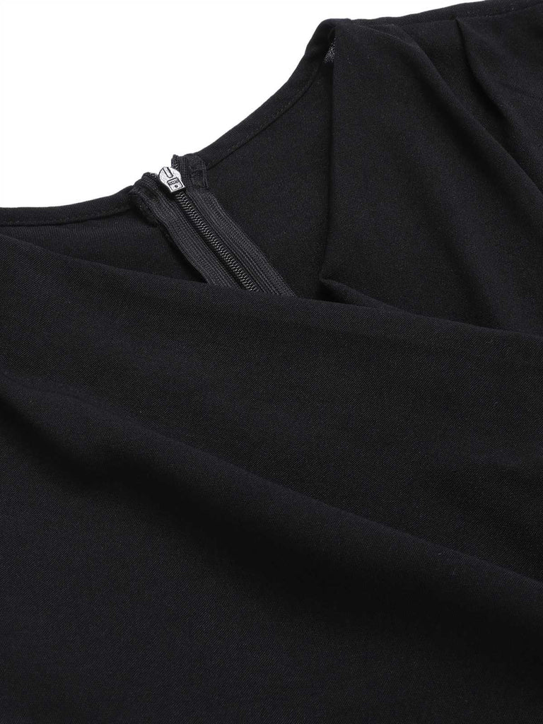 Schwarz 1930er Cowl Neck Solid Jumpsuit with Belt