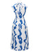 Blau & Weiß 1940er Curves Stehkragen Gürtel Kleid