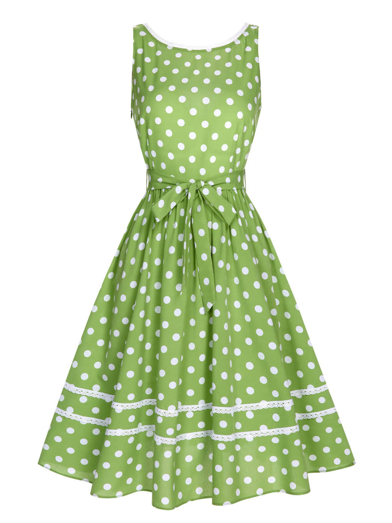 Grün 1950er Polka Dots Spitze Kleid