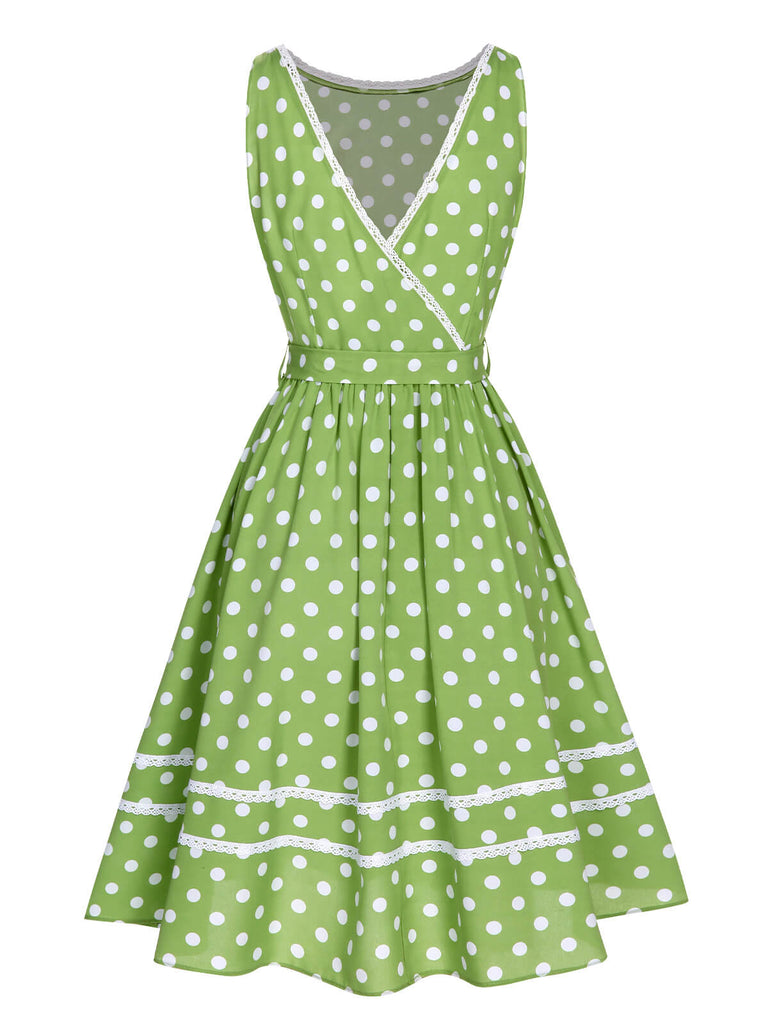 Grün 1950er Polka Dots Spitze Kleid