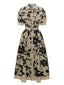 [Vorverkauf] Beige 1940er Hemdkragen Knöpfen Blumen Kleid
