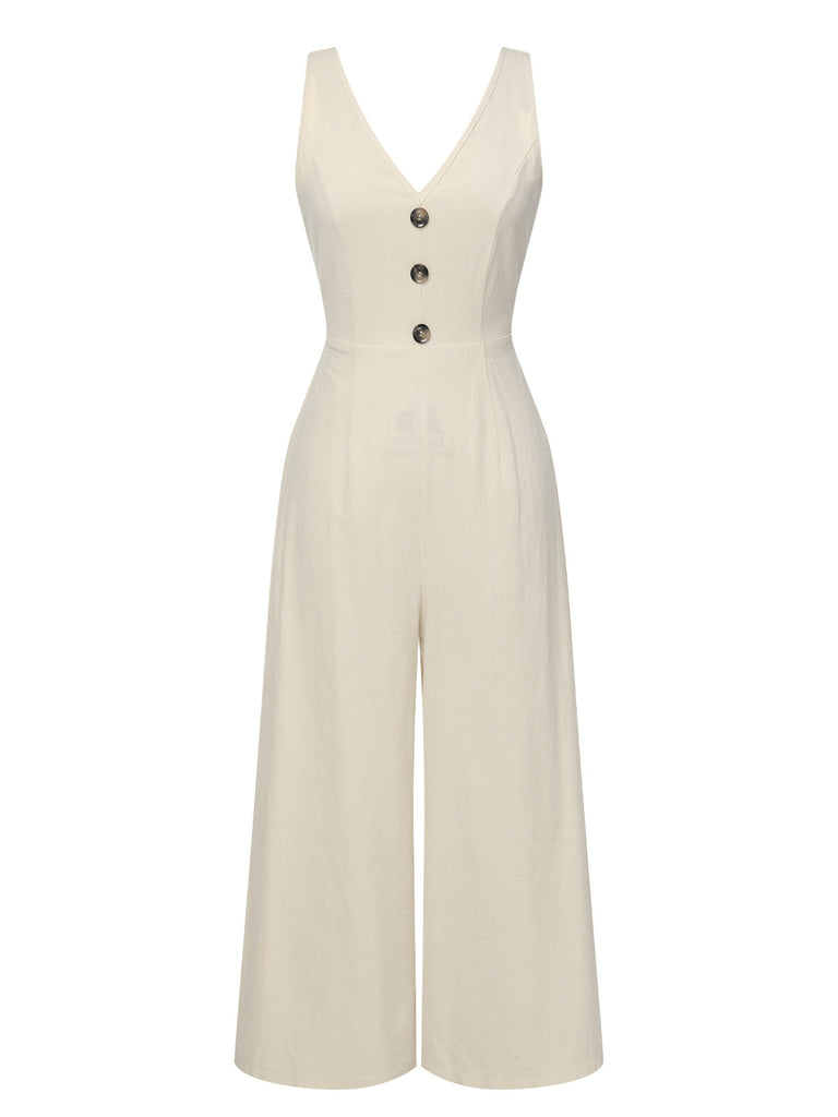 Apricot 1930er Solid Button Bogen Jumpsuit