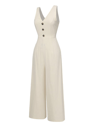 Apricot 1930er Solid Button Bogen Jumpsuit