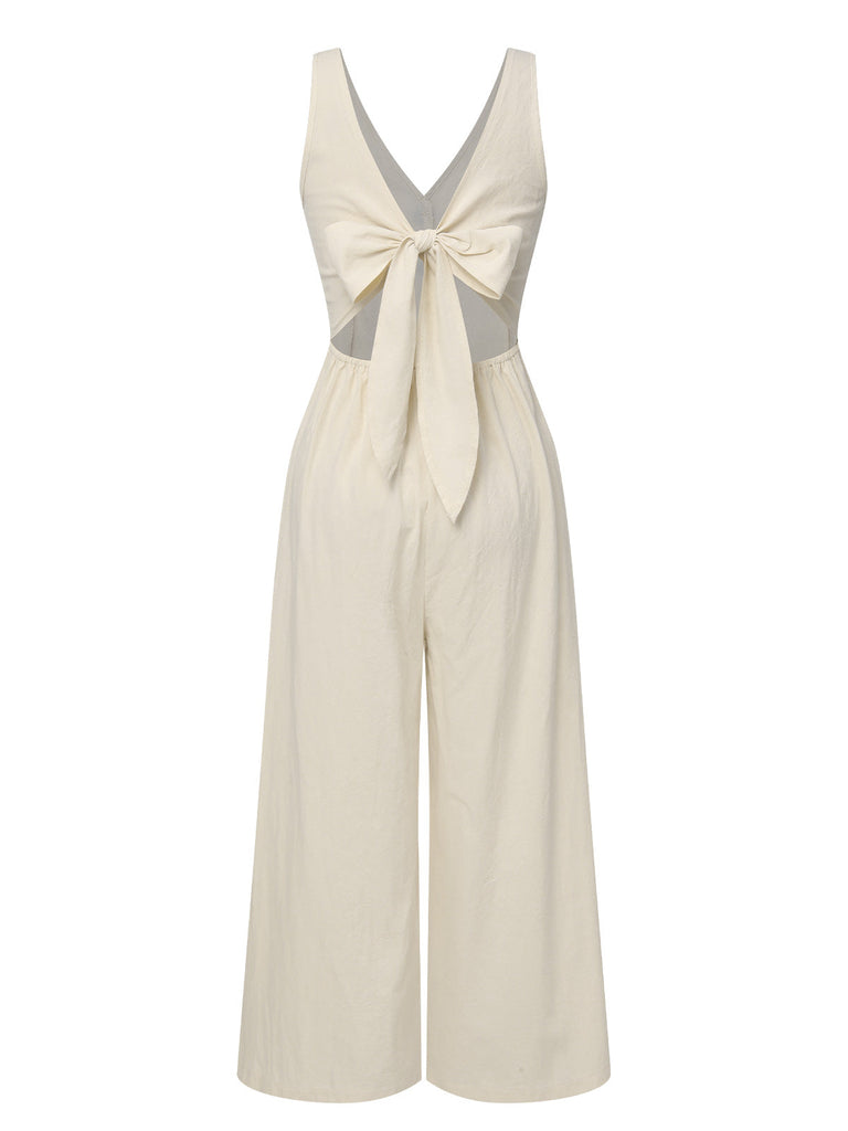 Apricot 1930er Solid Button Bogen Jumpsuit
