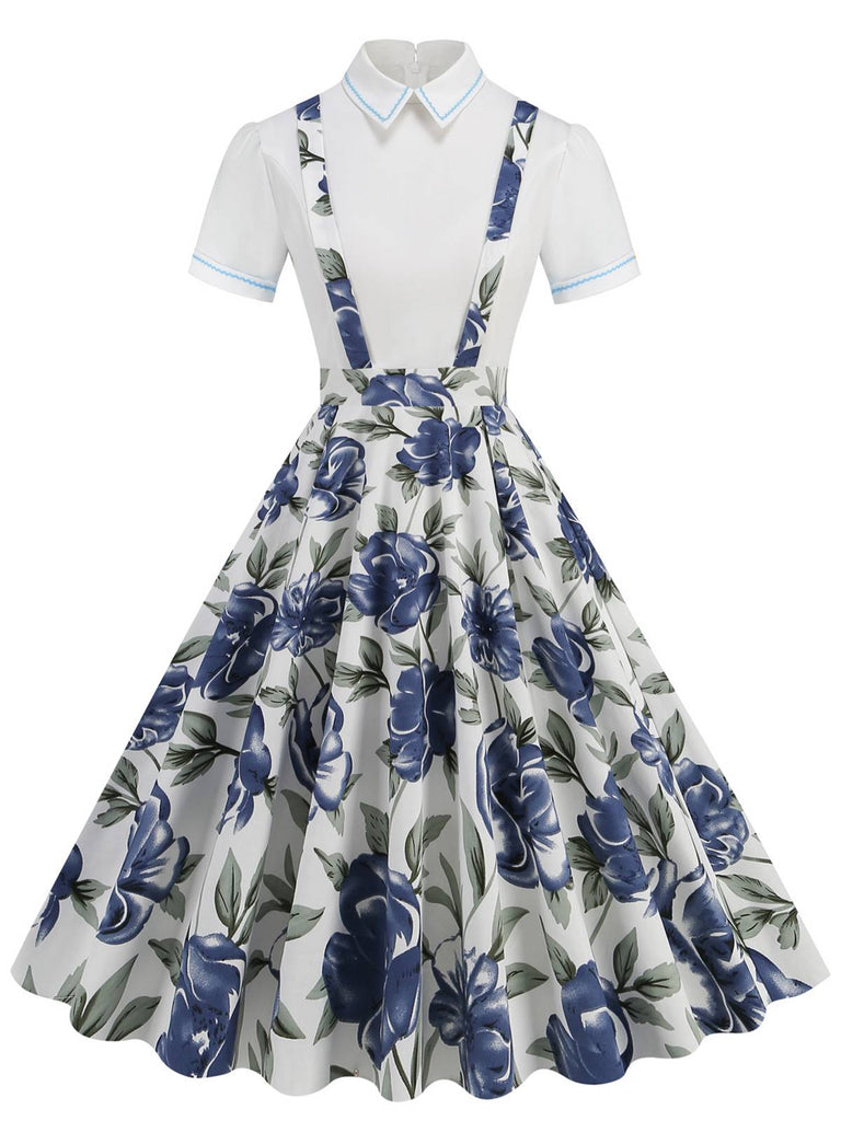 1950er Patchwork Revers Kragen Kleid