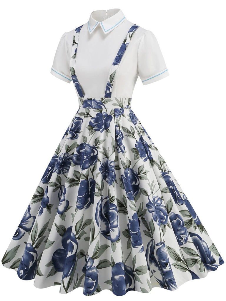 1950er Patchwork Revers Kragen Kleid