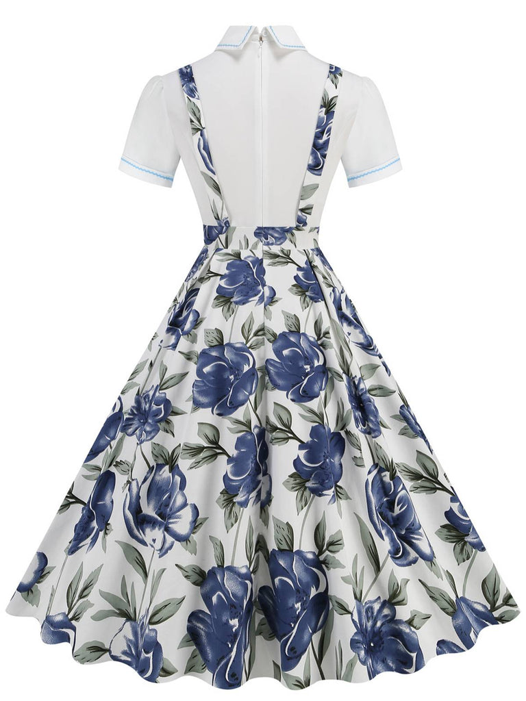 1950er Patchwork Revers Kragen Kleid