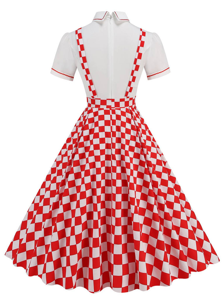 1950er Patchwork Revers Kragen Kleid