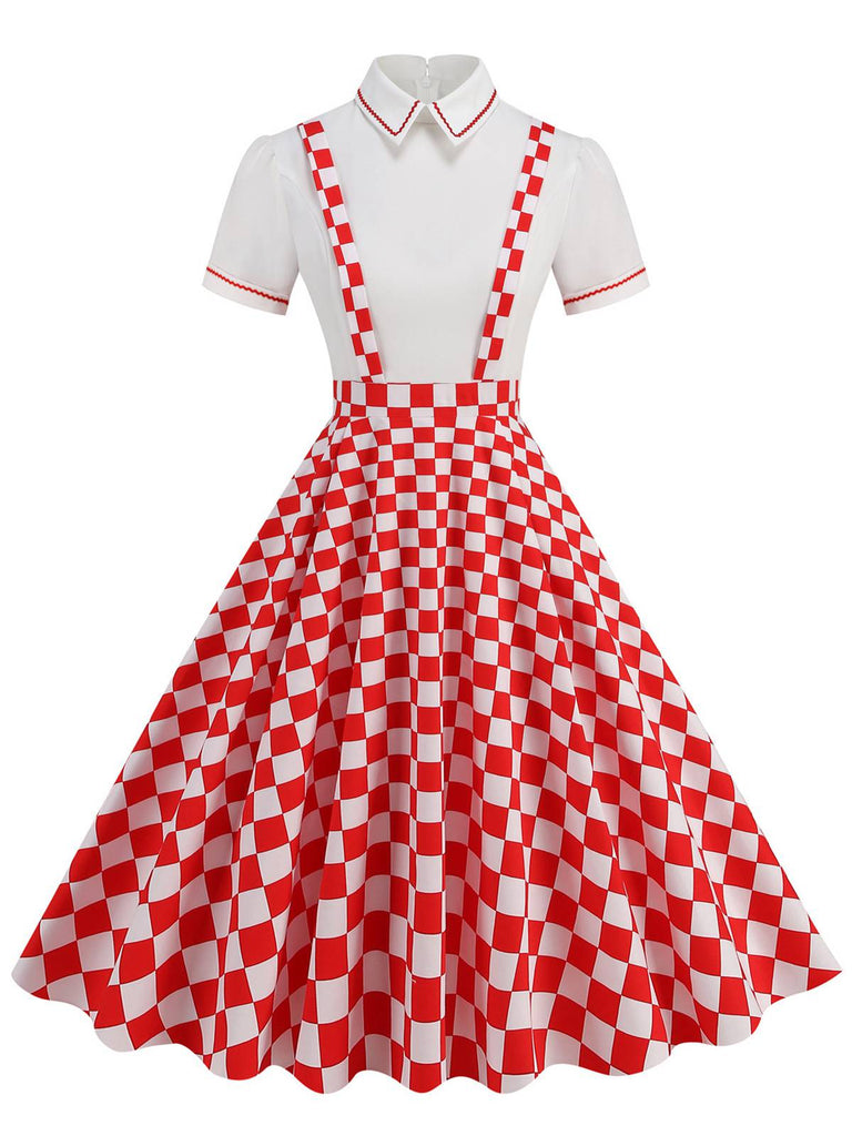 1950er Patchwork Revers Kragen Kleid