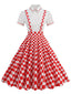1950er Patchwork Revers Kragen Kleid