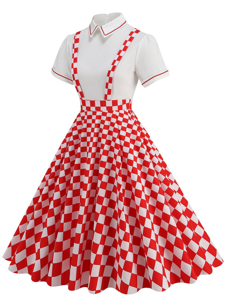 1950er Patchwork Revers Kragen Kleid
