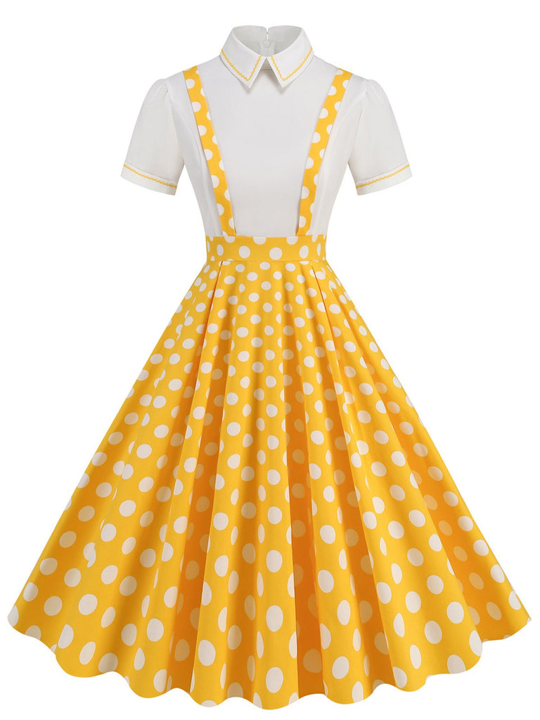 1950er Patchwork Revers Kragen Kleid