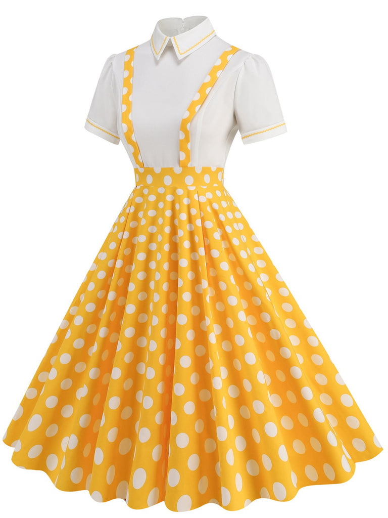 1950er Patchwork Revers Kragen Kleid