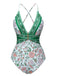Grün 1950er Blumen Spaghetti Träger Badeanzug