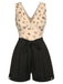 Beige 1950er Schmetterling Masche V-Ausschnitt Romper