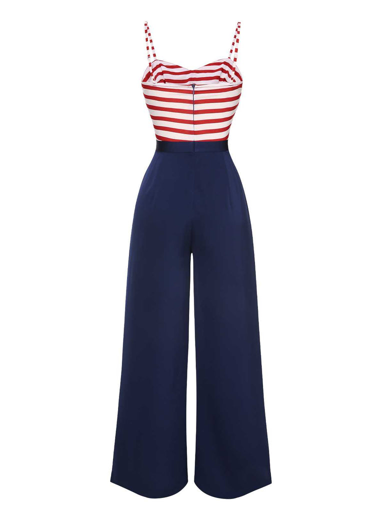 Dunkelblau 1930er Spaghetti Träger Streifen Jumpsuit