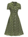 Grün 1940er Revers Blümchen Kleid mit Knöpfen