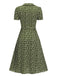 Grün 1940er Revers Blümchen Kleid mit Knöpfen