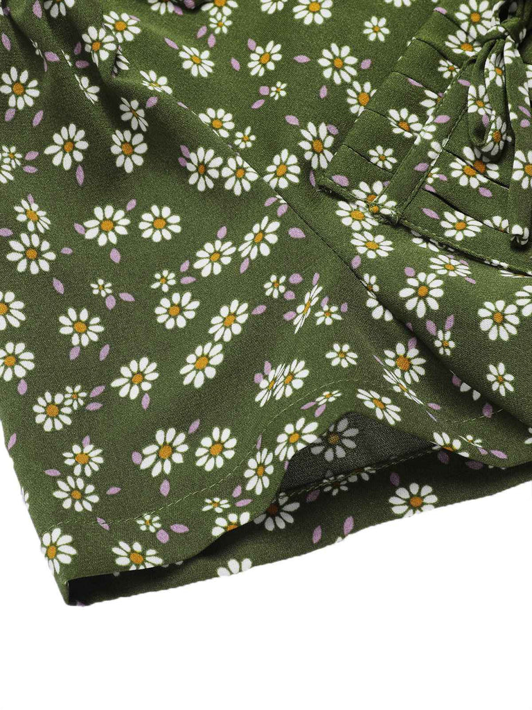 [Vorverkauf] [Übergröße] Grün 1940er Revers Tasten Kleine Blumen Kleid