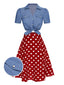 2PCS 1950er Solide Bluse & Polka Dots Rock