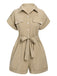 Khaki 1950er Gerollte Manschetten Revers Romper