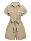Khaki 1950er Gerollte Manschetten Revers Romper