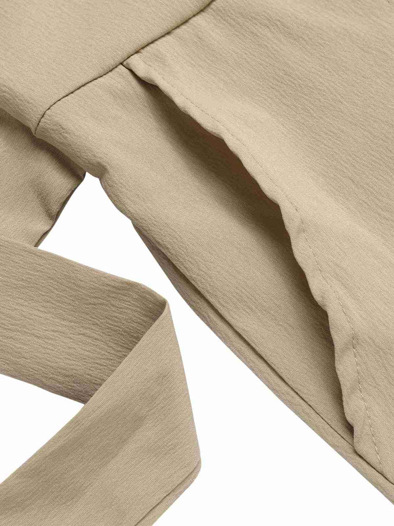 Khaki 1950er Gerollte Manschetten Revers Romper