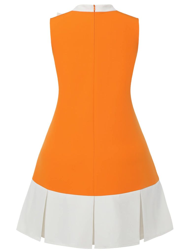 [Übergröße] Orange 1960er Bogen Patchwork Ärmelloses Kleid
