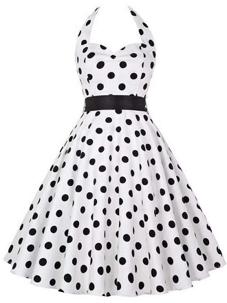 [Vorverkauf] 1950er Halter Kontrast Polka Dots Kleid mit Gürtel
