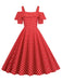 1950er Schulterfreies Polka Dots Kleid
