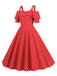 1950er Schulterfreies Polka Dots Kleid
