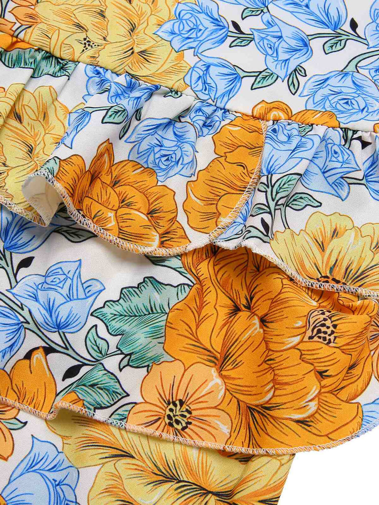 Multicolor 1950er Blumen Mehrlagiges Trägerkleid